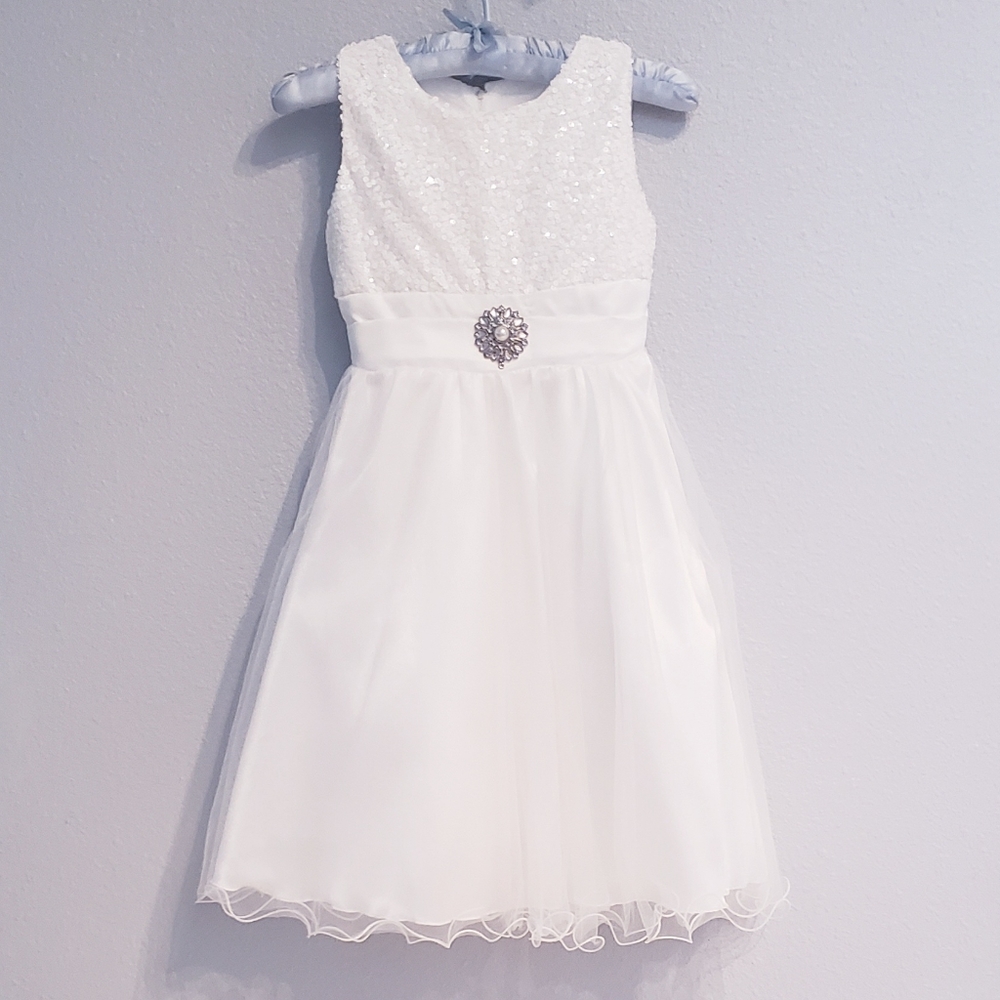 Girl White Sequin Formal Dress